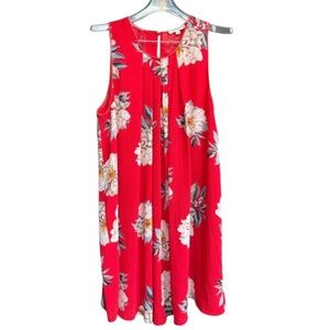 Umgee Red Boho White Floral Sleeveless Lined Dress Sz XL‎